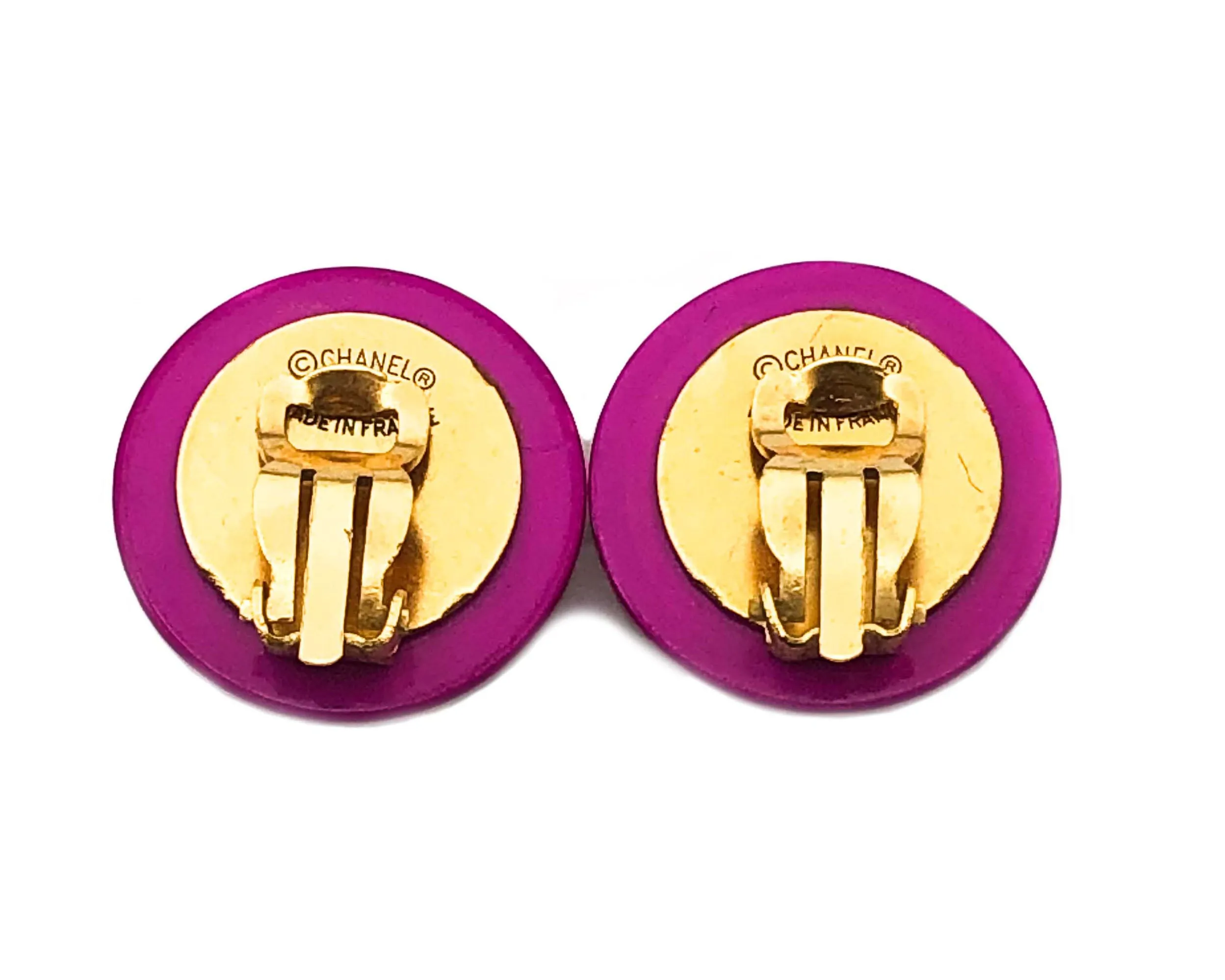 Chanel Vintage Rare Pink Resin Logo Earrings