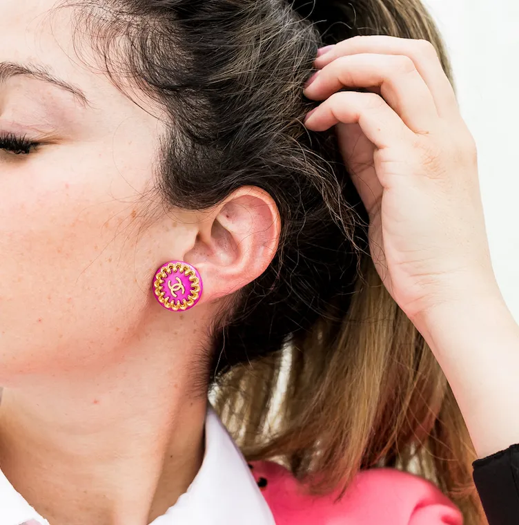 Chanel Vintage Rare Pink Resin Logo Earrings