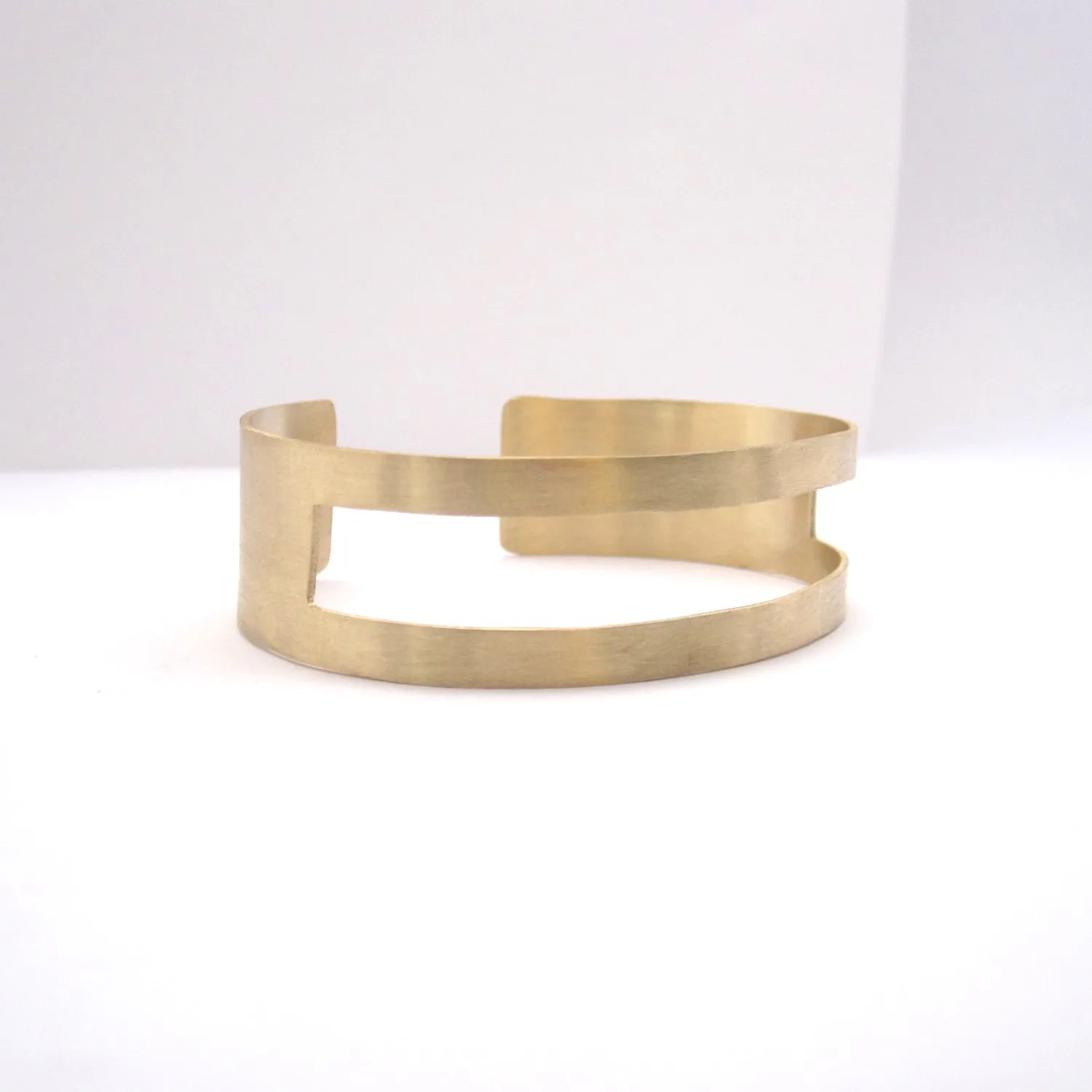 Chic Gold Tone, Brass Square Open Cut Cuff Hand-Made Bracelet - 0185