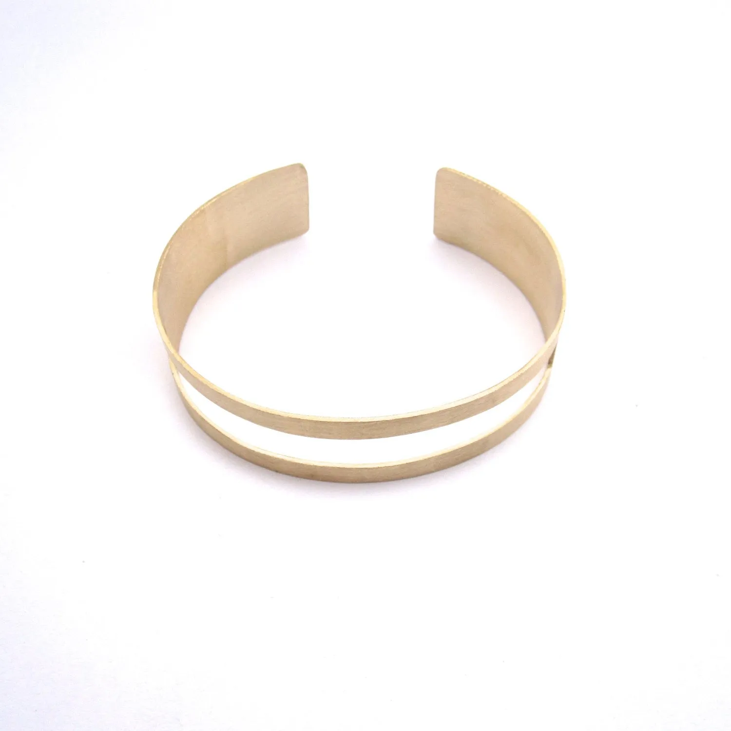 Chic Gold Tone, Brass Square Open Cut Cuff Hand-Made Bracelet - 0185