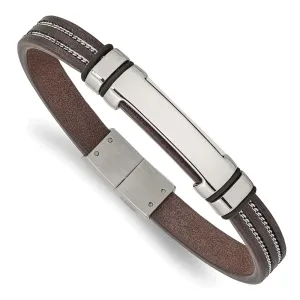 Chisel Stainless Steel Polished Brown Leather with Black Rubber 8.25 inch ID Bracelet