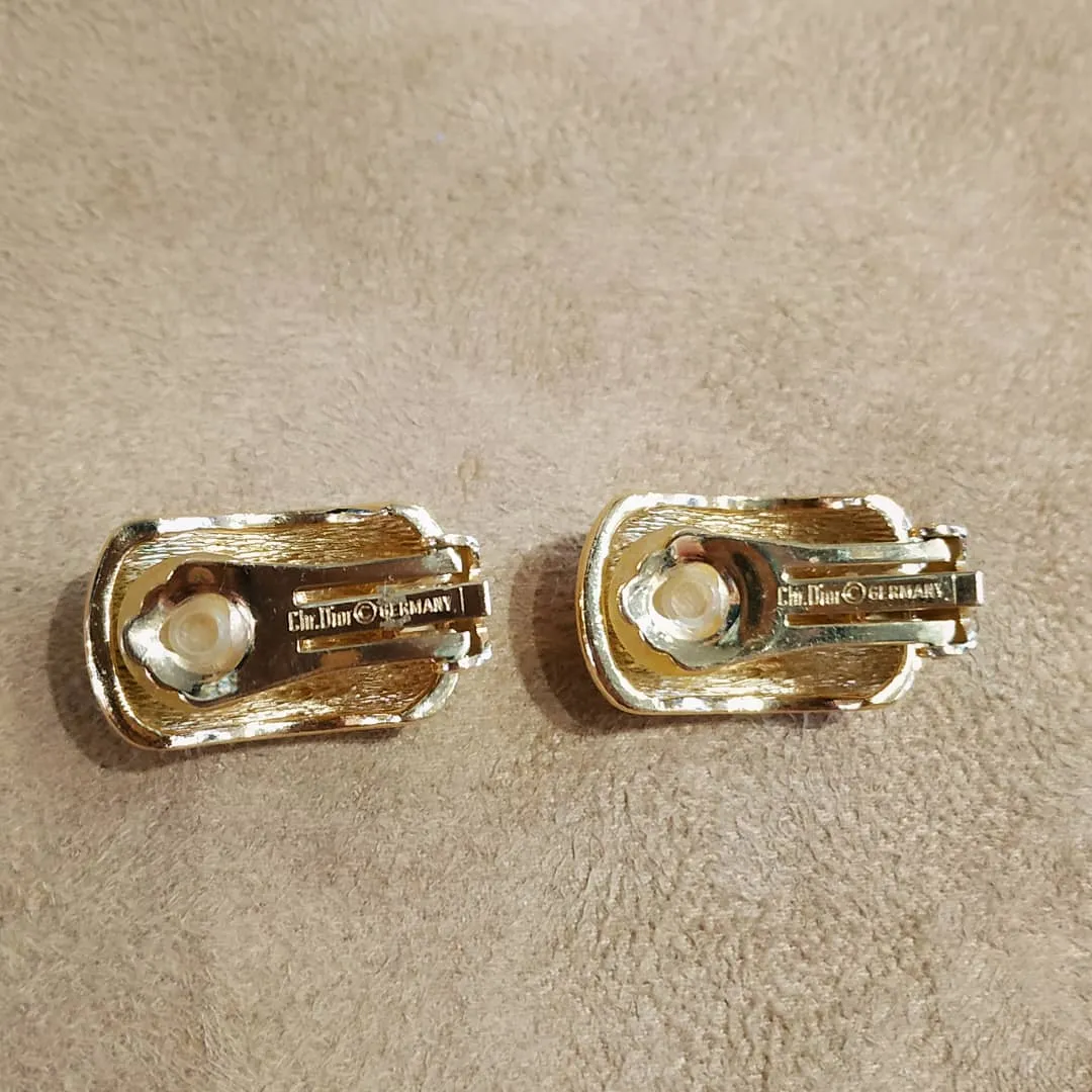 Christian Dior Half Hoop Earrings vintage gold clip on #006