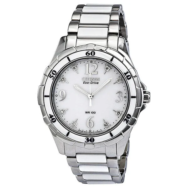 Citizen Ceramic Eco-Drive Diamond White Dial Ladies Watch EM0030-59A