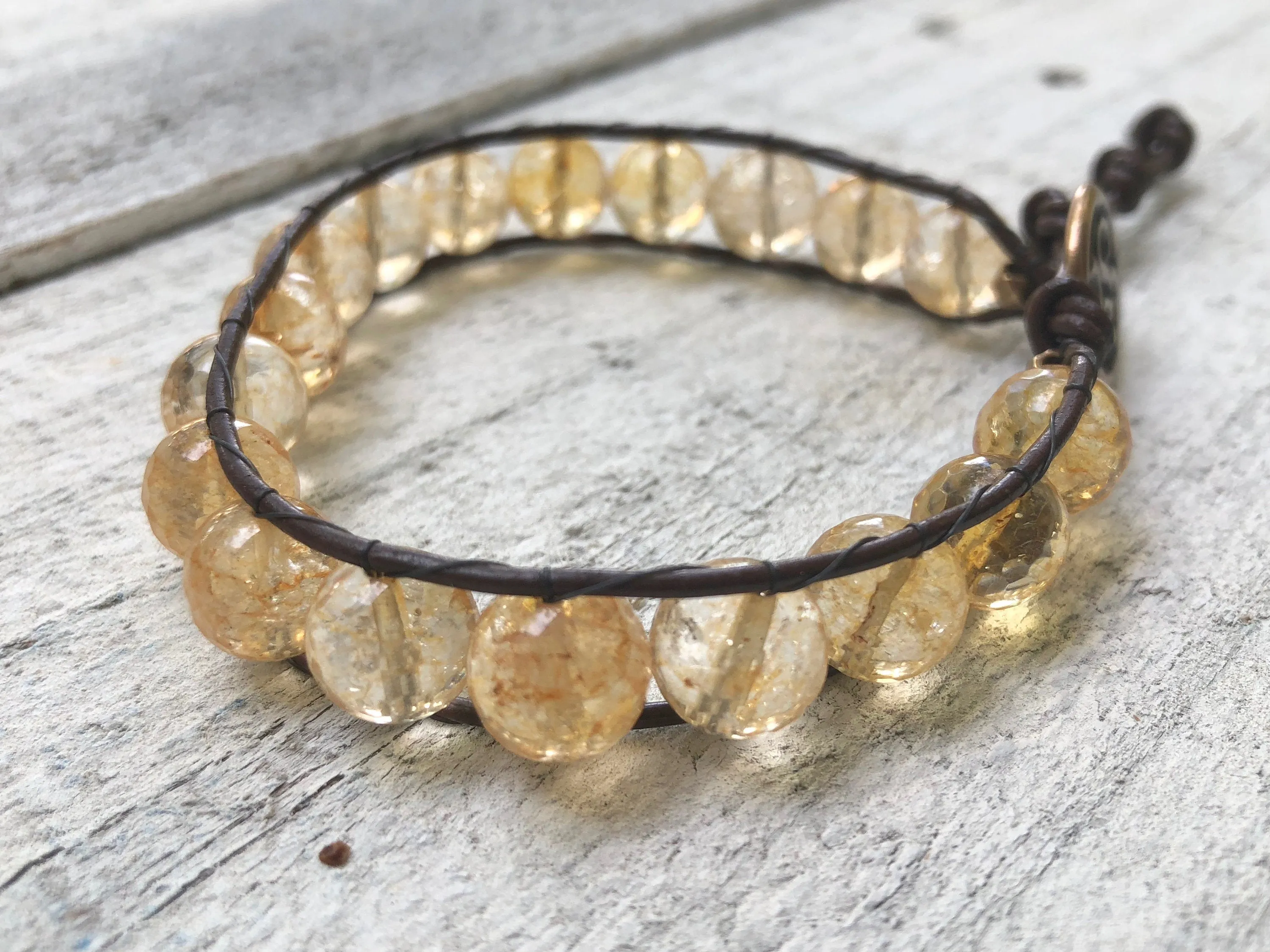 Citrine Leather Wrap Bracelet