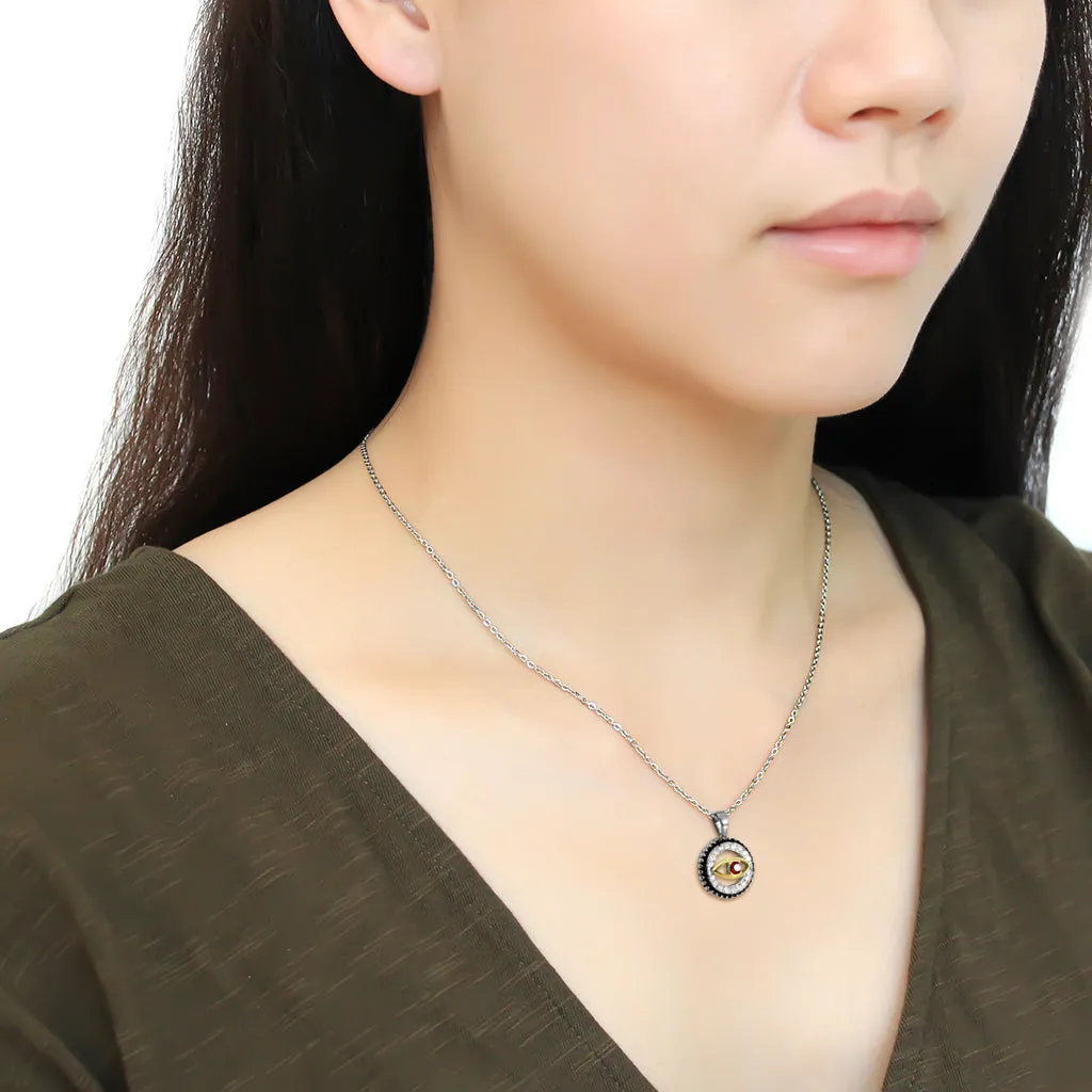 CJ2527 Wholesale Women's Stainless Steel Two-Tone IP Gold Top Grade Crystal Garnet Evil Eye Chain Pendant