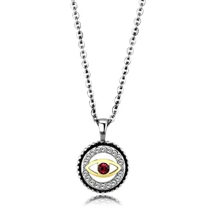CJ2527 Wholesale Women's Stainless Steel Two-Tone IP Gold Top Grade Crystal Garnet Evil Eye Chain Pendant