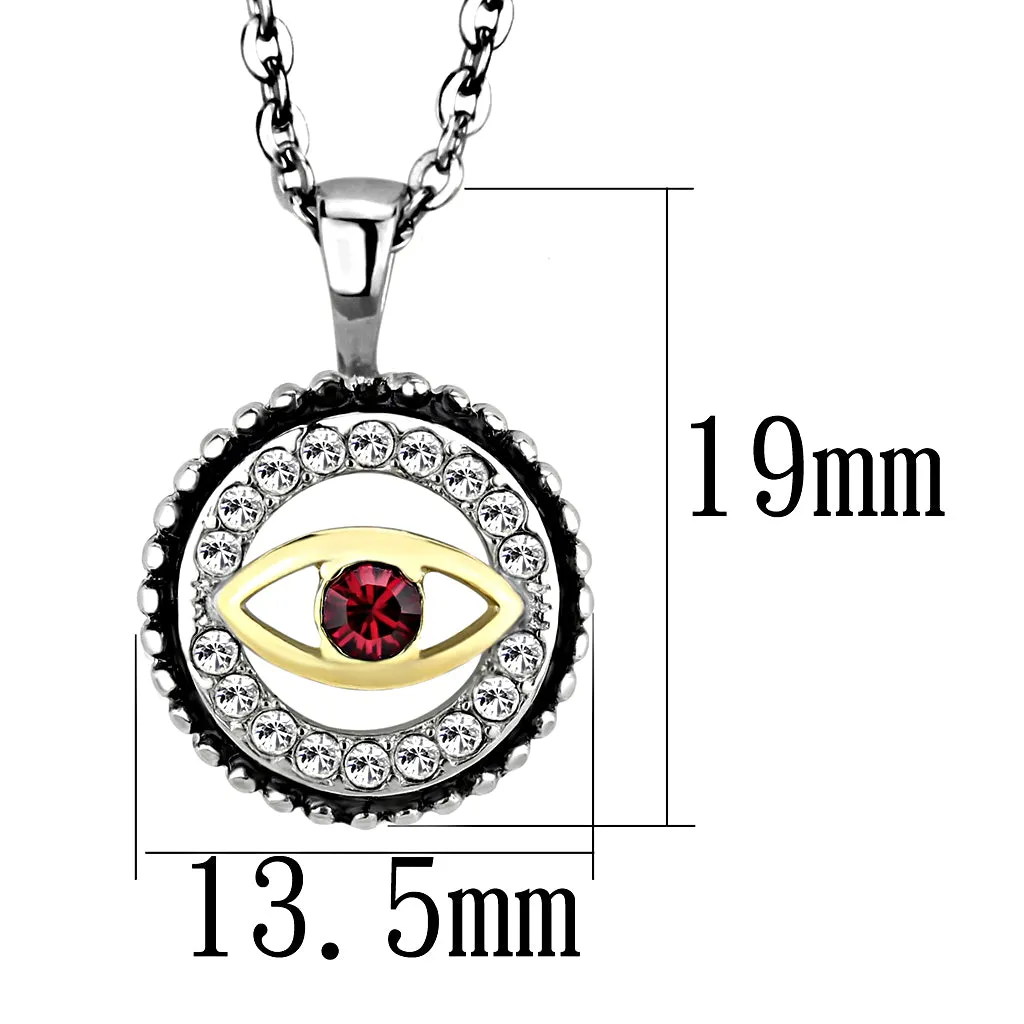 CJ2527 Wholesale Women's Stainless Steel Two-Tone IP Gold Top Grade Crystal Garnet Evil Eye Chain Pendant