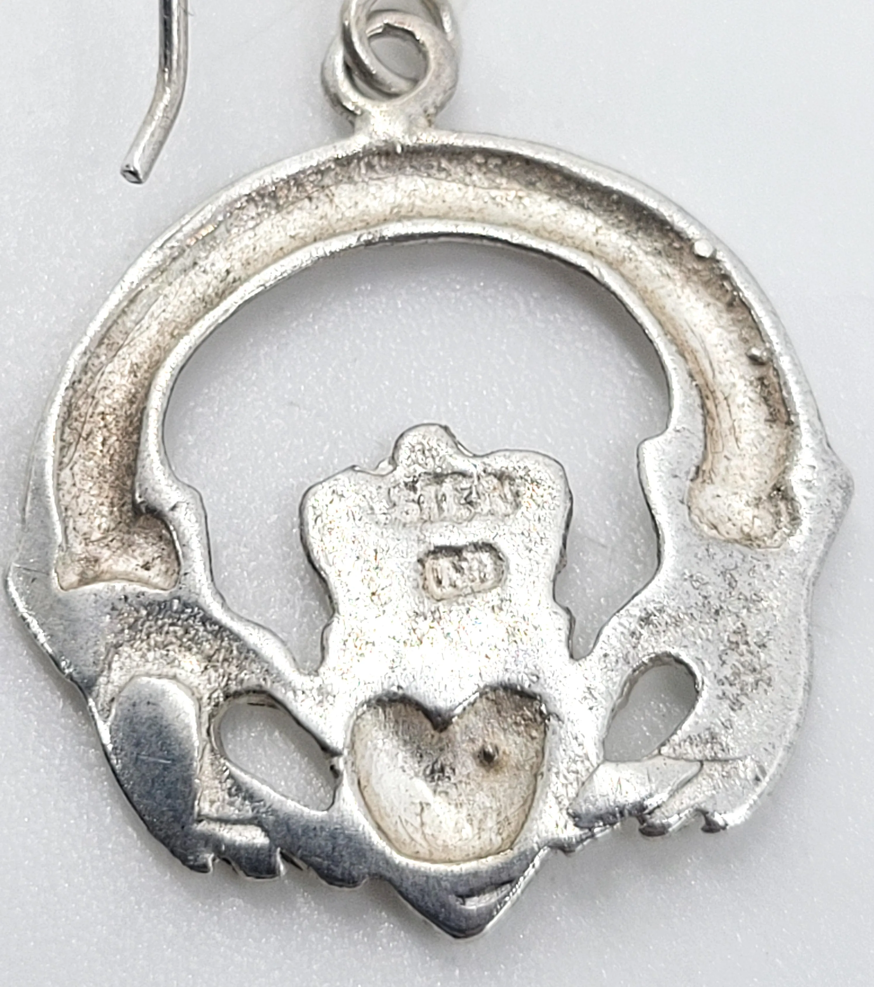 Claddagh Celtic Irish hoop heart in hands vintage sterling silver drop earrings