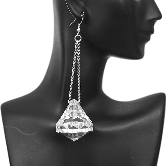 Clear Large Gemstone Chain Earrings