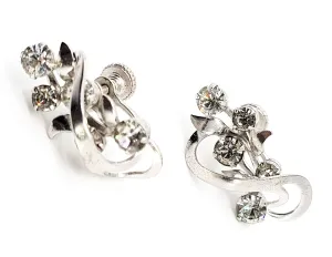Clear rhinestone atomic swirl vintage clear mid century silver screw back earrings