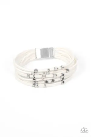 Clustered Constellations - White - Silver Studded Leather Paparazzi Magnetic Bracelet