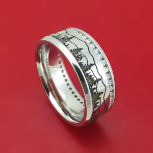 Cobalt Chrome Eternity Lab Diamond Ring with Pine Trees and Mountain Design