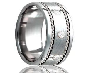 Cobalt Diamond Satin Finish with Woven Platinum Ring