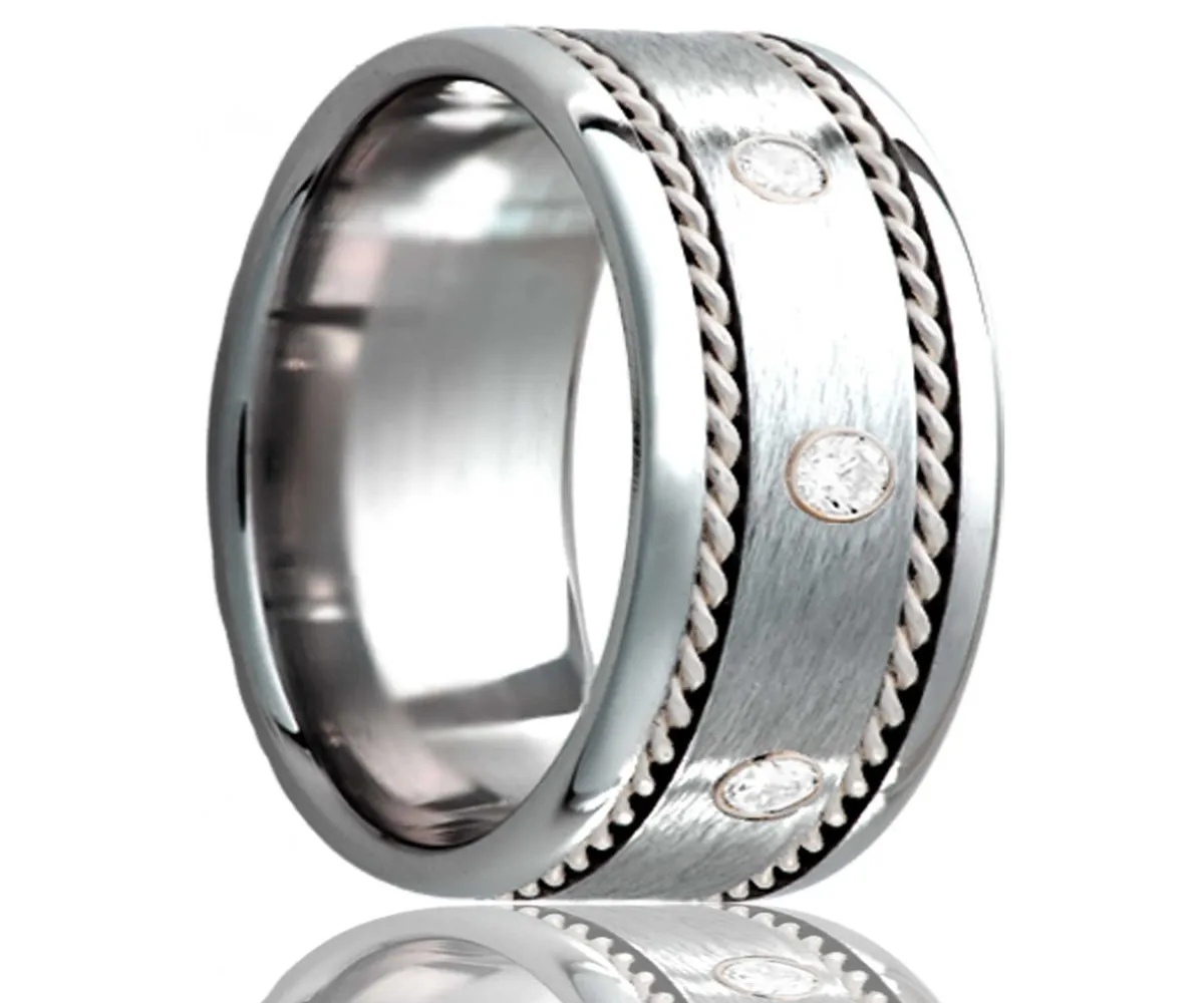 Cobalt Diamond Satin Finish with Woven Platinum Ring
