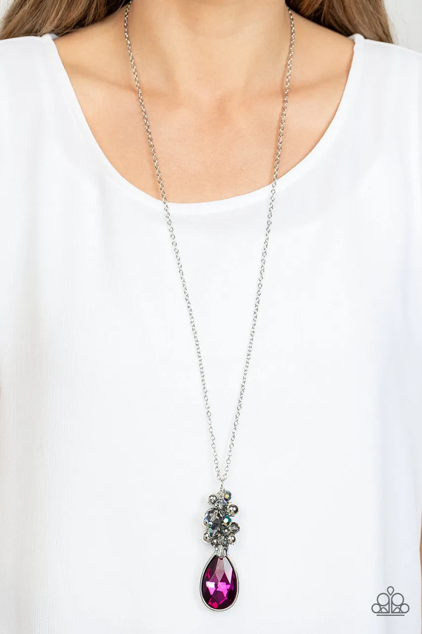 Colorful Convergence - Multi - Oil Spill Bead Pink Teardrop Rhinestone Paparazzi Long Necklace