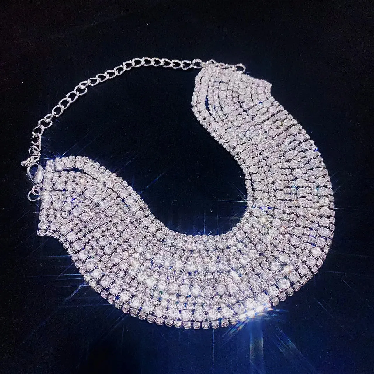 Colorful Crystal Chokers Necklaces for Women Multilayer Gold Color Chain Rhinestone Necklaces Statements Jewelry