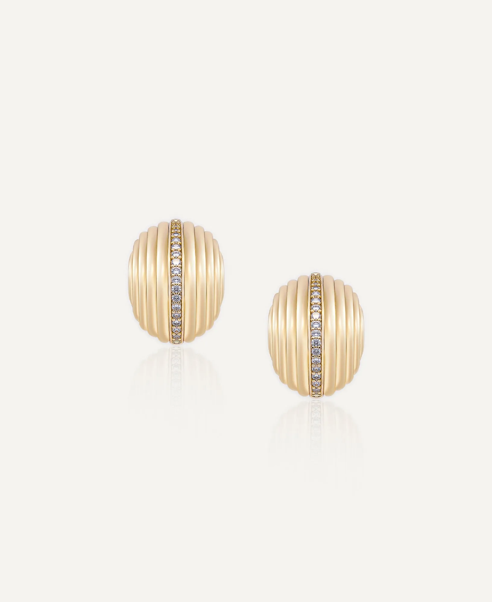 Cordelia Ribbed Oval CZ Button Earrings