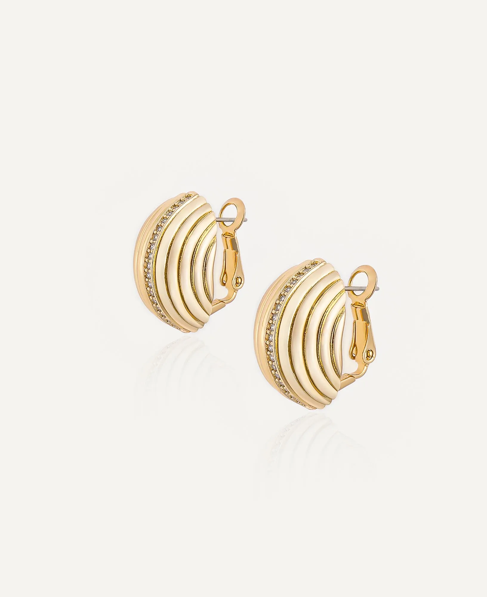 Cordelia Ribbed Oval CZ Button Earrings