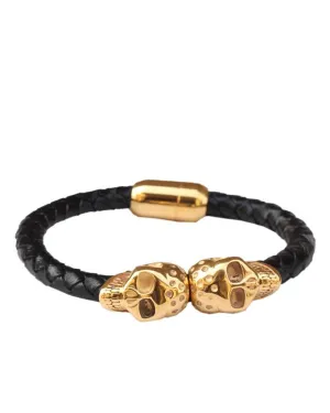 Creative Decoration Skull Leather Black And Gold Bracelet