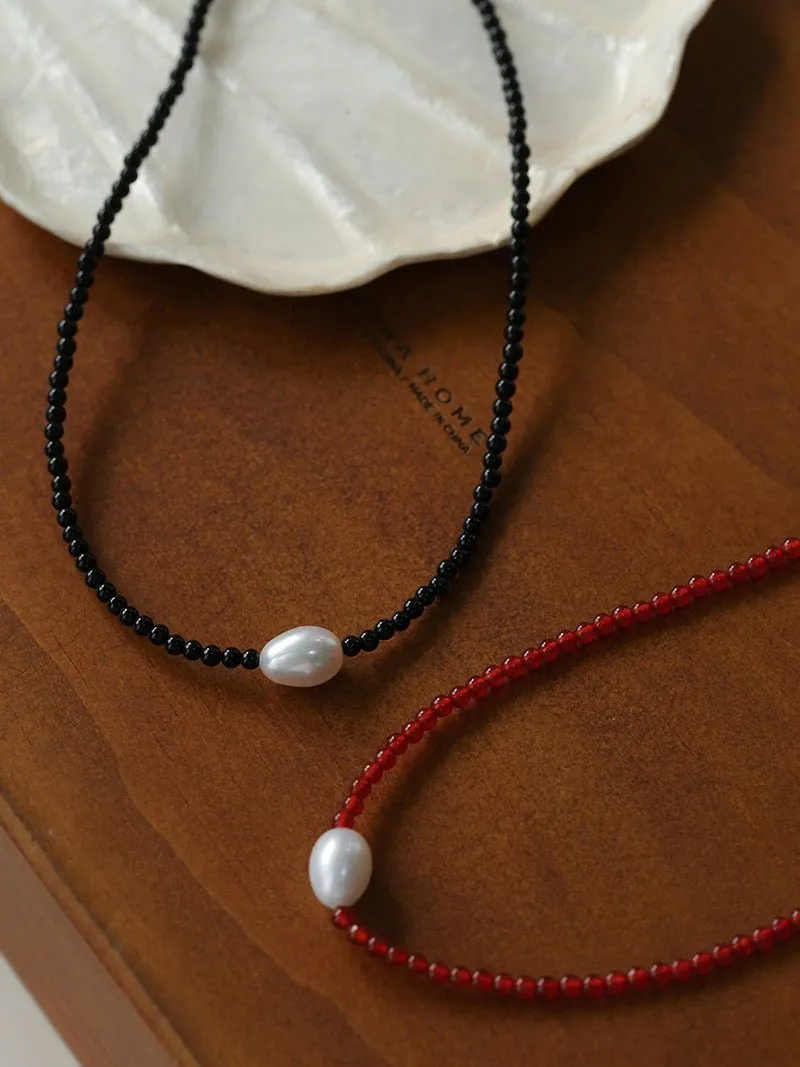Crimson Glow Pearl & Red Agate Necklace