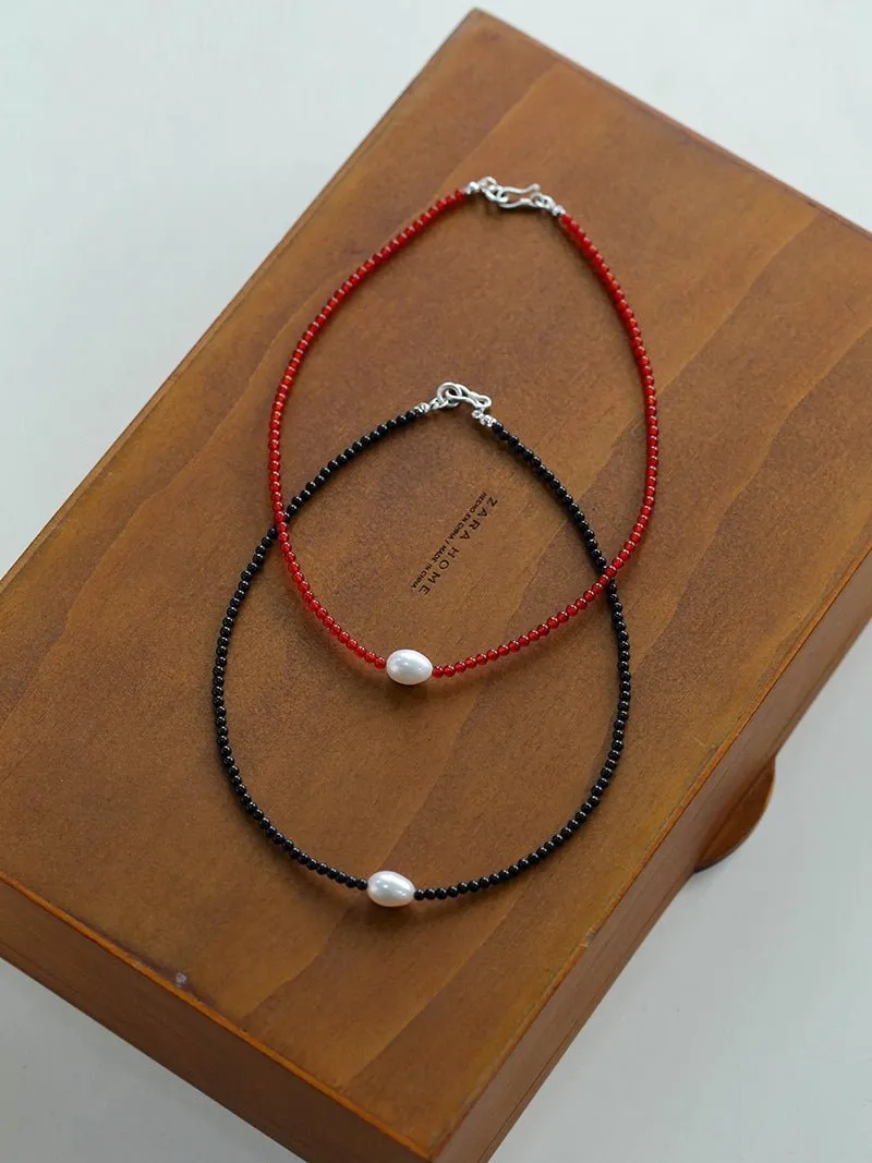 Crimson Glow Pearl & Red Agate Necklace