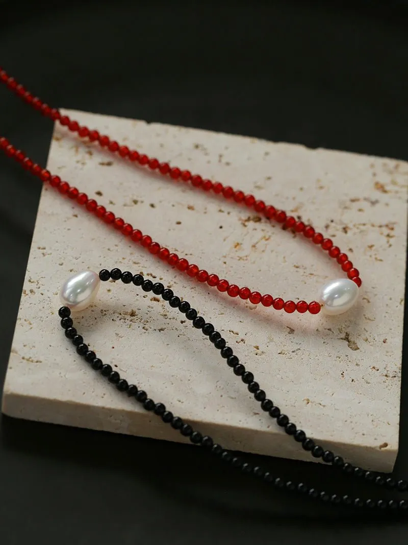 Crimson Glow Pearl & Red Agate Necklace