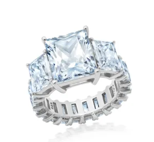 Crislu Eternity Baguette Cocktail Ring Finished in Pure Platinum