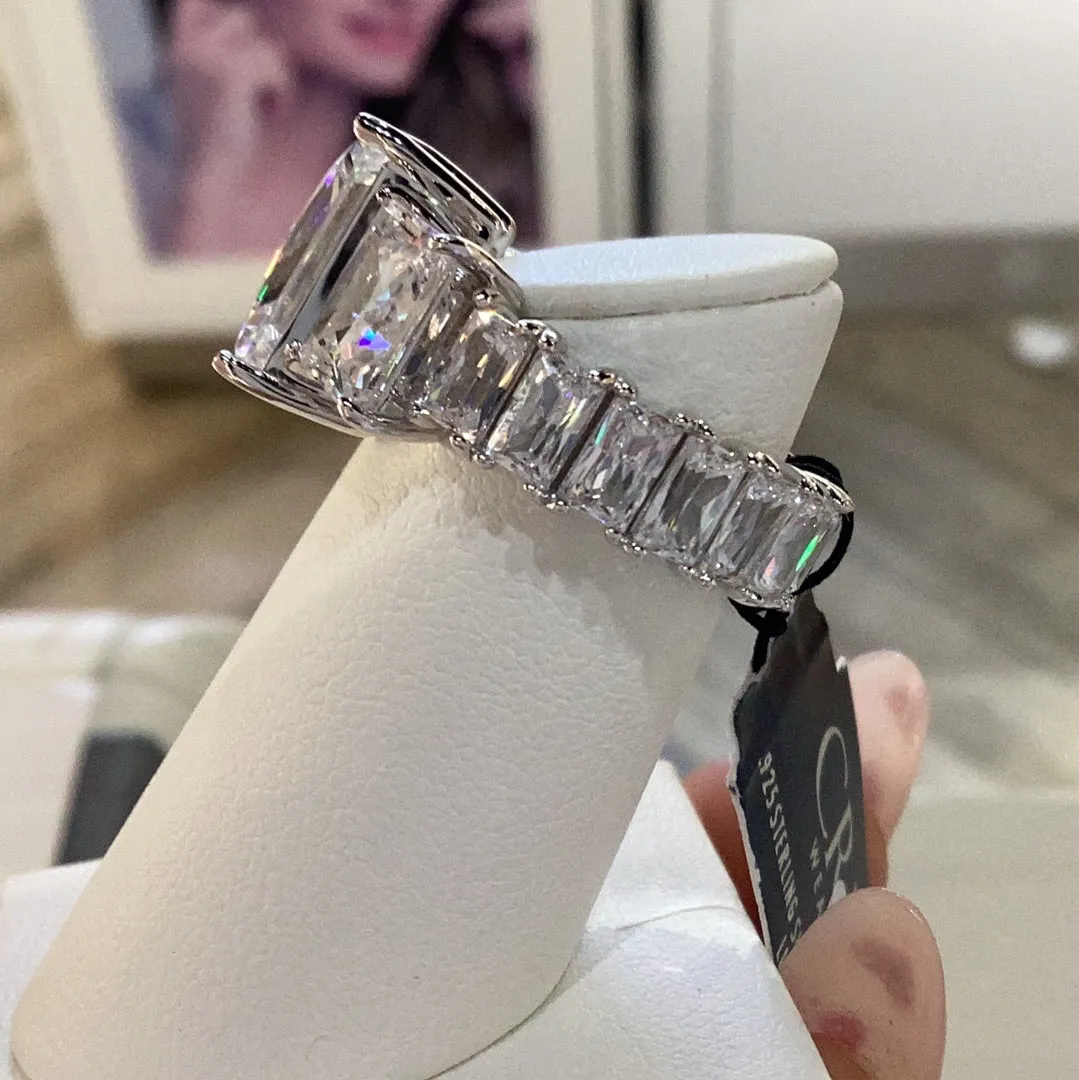 Crislu Eternity Baguette Cocktail Ring Finished in Pure Platinum