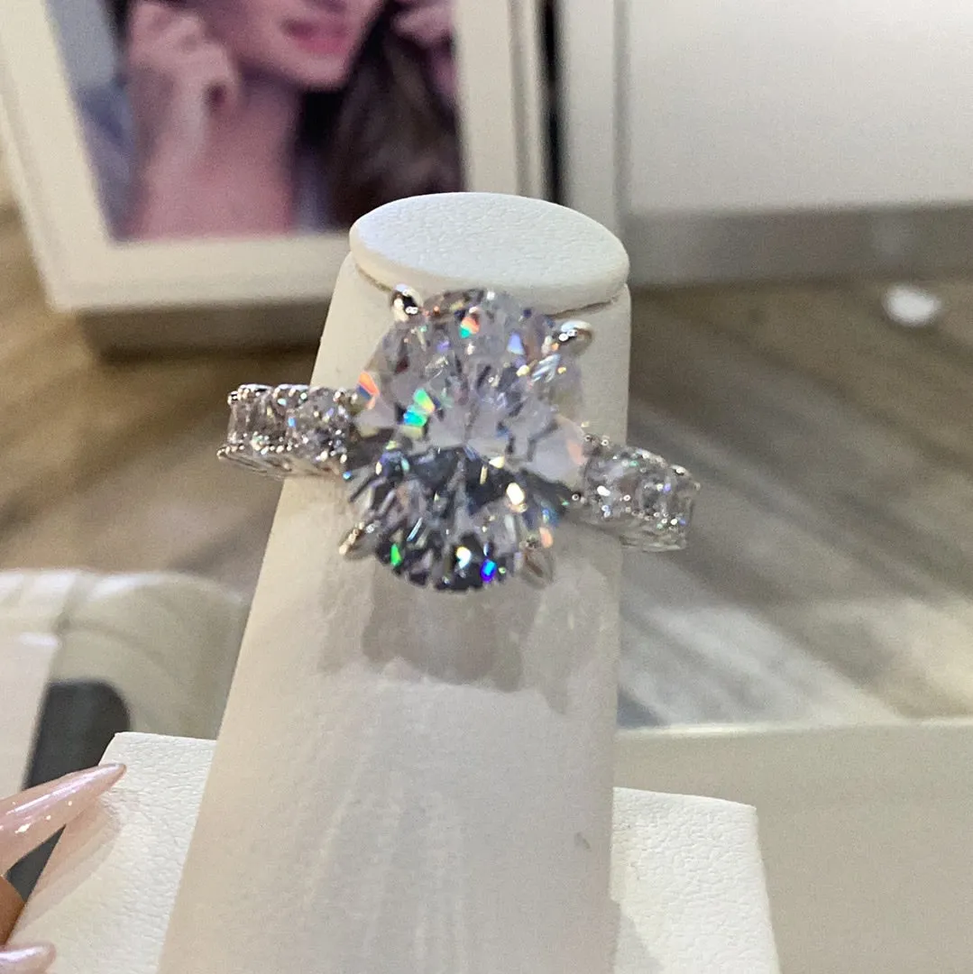 Crislu Eternity Oval Cocktail Ring Finished in Pure Platinum