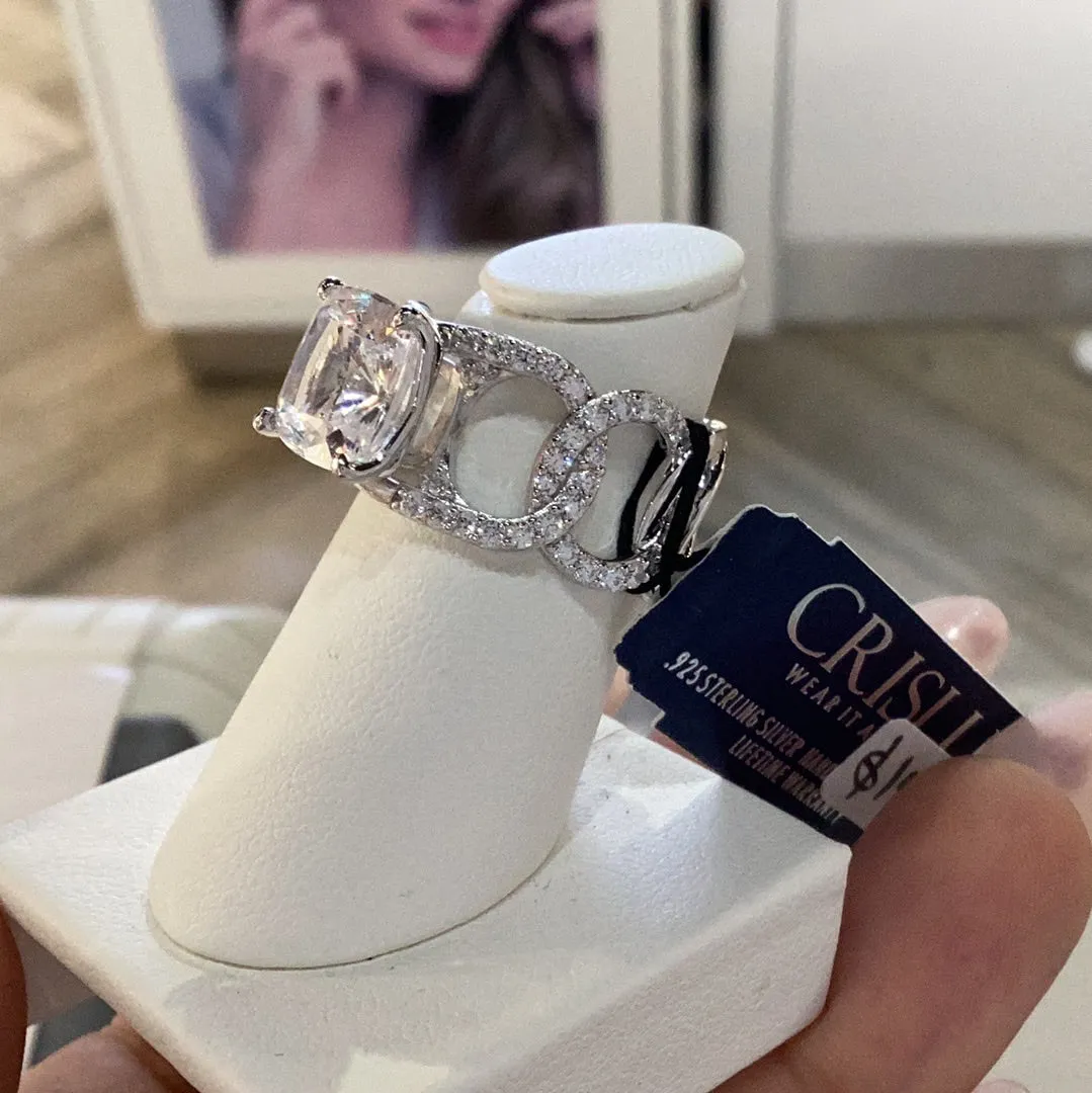Crislu Eternity Pave/Cushion Cocktail Ring Finished in Pure Platinum