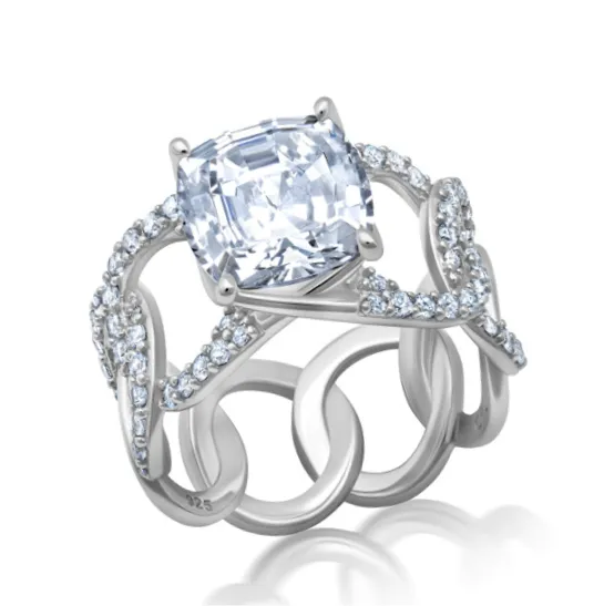 Crislu Eternity Pave/Cushion Cocktail Ring Finished in Pure Platinum