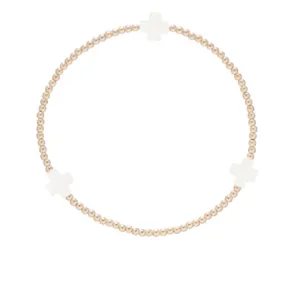 Cross Gold 2MM Bead Bracelet-Off White