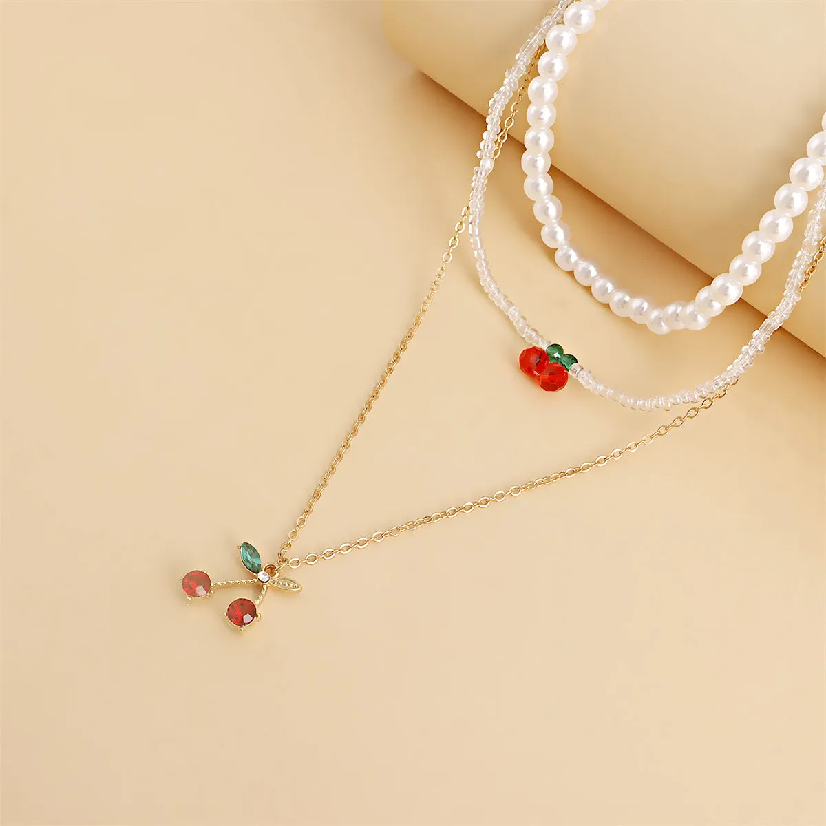 Crystal & Red Cubic Zirconia Cherry Pendant Necklace Set