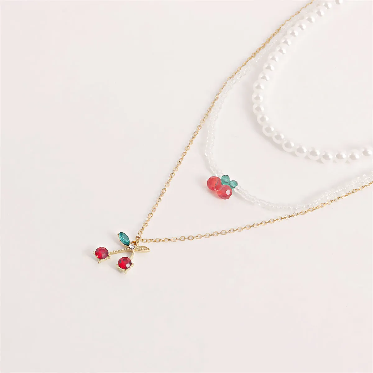 Crystal & Red Cubic Zirconia Cherry Pendant Necklace Set