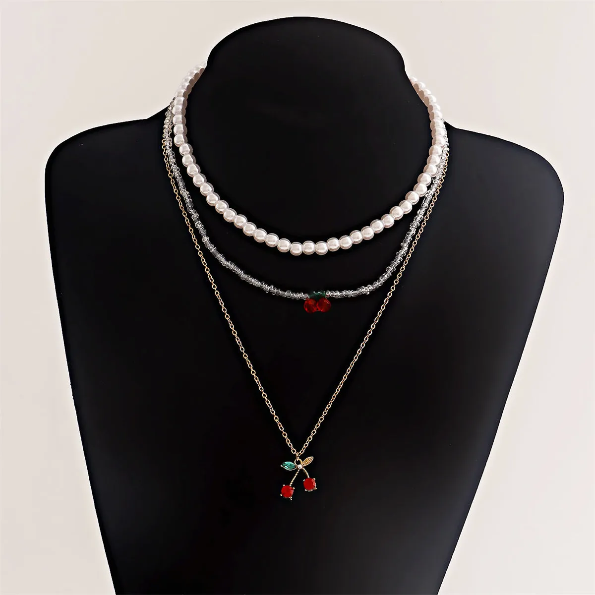 Crystal & Red Cubic Zirconia Cherry Pendant Necklace Set