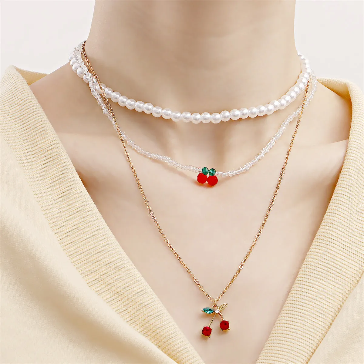 Crystal & Red Cubic Zirconia Cherry Pendant Necklace Set