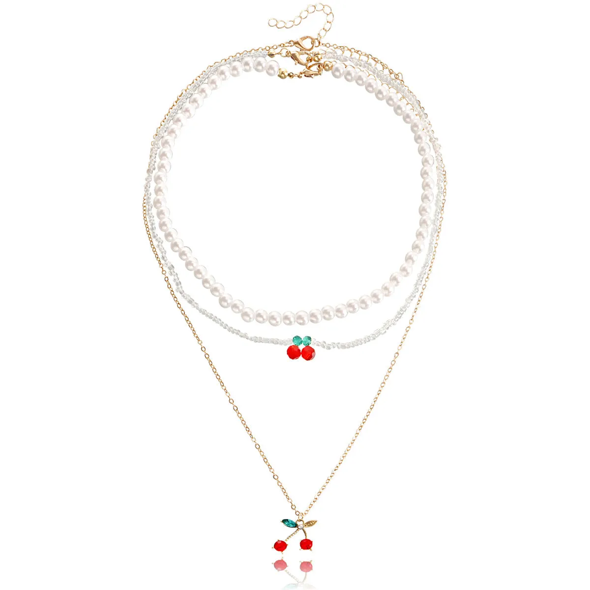 Crystal & Red Cubic Zirconia Cherry Pendant Necklace Set