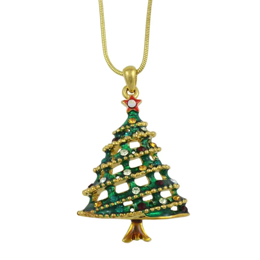 Crystal Christmas Tree Pendant with Gold Chain - XN302