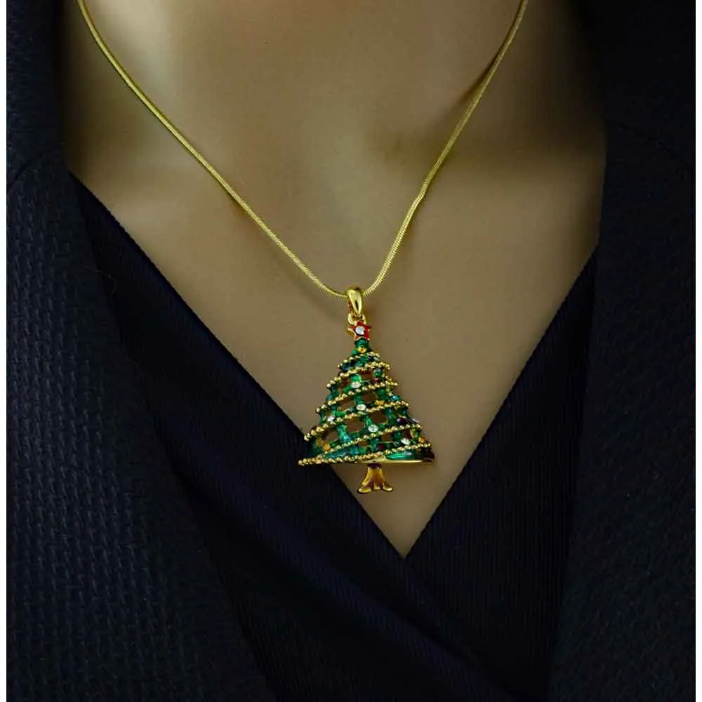Crystal Christmas Tree Pendant with Gold Chain - XN302