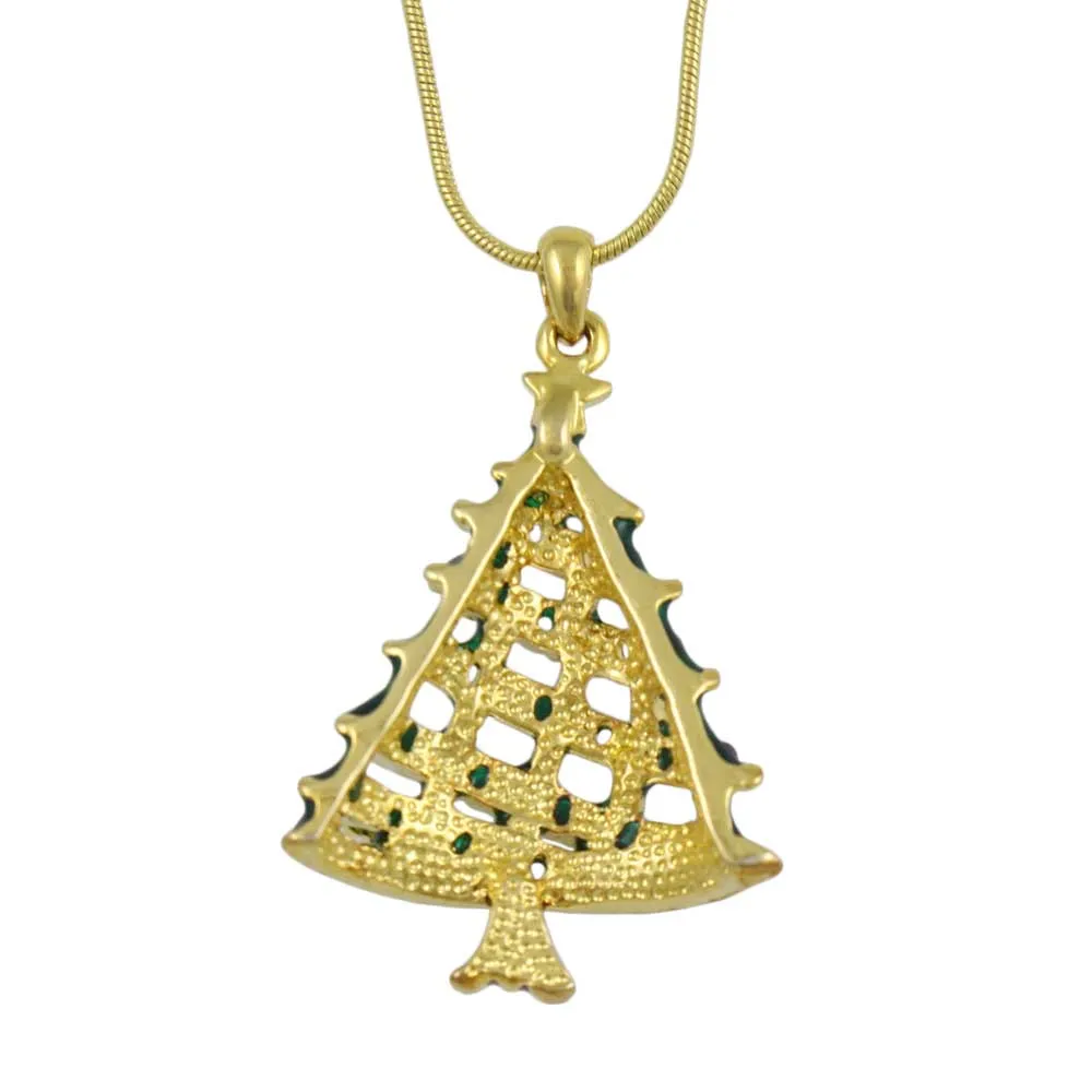 Crystal Christmas Tree Pendant with Gold Chain - XN302