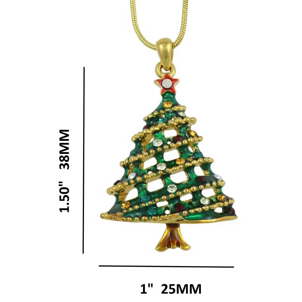 Crystal Christmas Tree Pendant with Gold Chain - XN302
