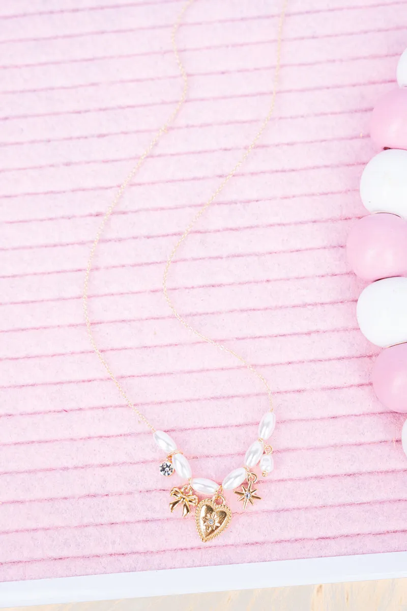 Crystal Heart Goldtone Pearl Necklace