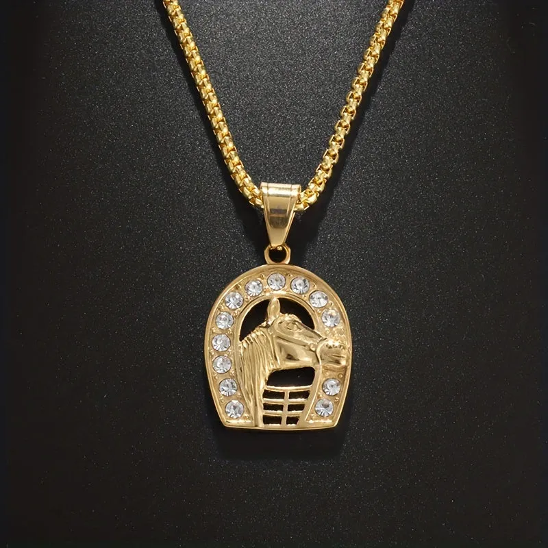 Crystal Horse Head Pendant Necklace For Men Rider Horse Racing Accessories Gift