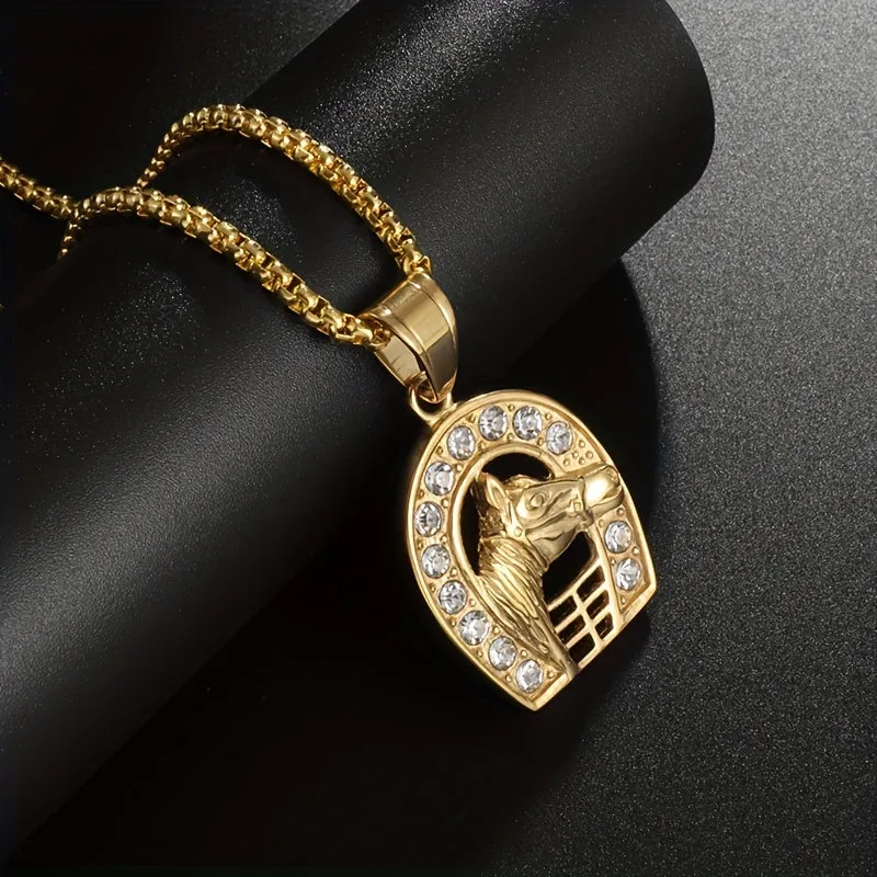 Crystal Horse Head Pendant Necklace For Men Rider Horse Racing Accessories Gift