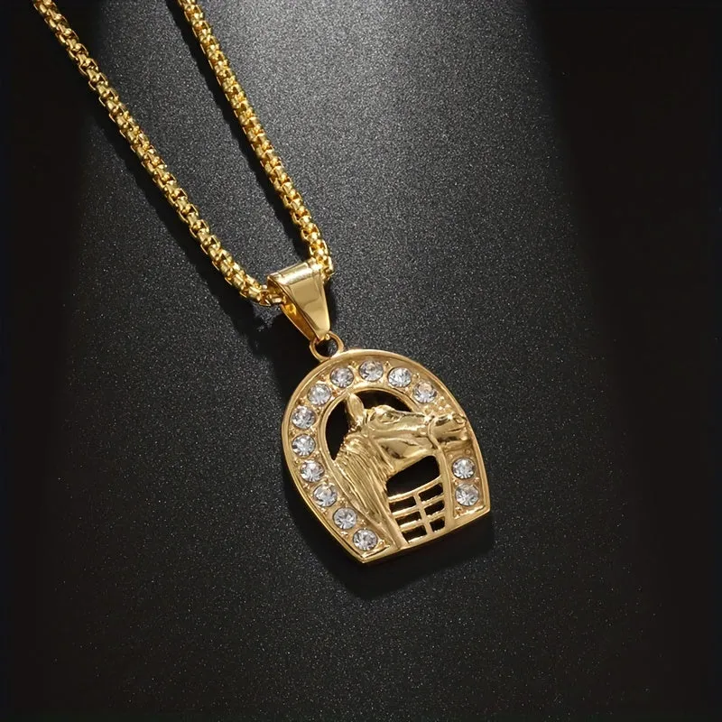 Crystal Horse Head Pendant Necklace For Men Rider Horse Racing Accessories Gift