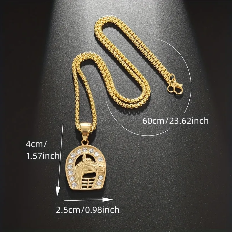 Crystal Horse Head Pendant Necklace For Men Rider Horse Racing Accessories Gift