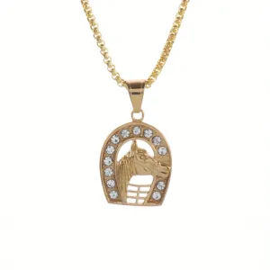Crystal Horse Head Pendant Necklace For Men Rider Horse Racing Accessories Gift