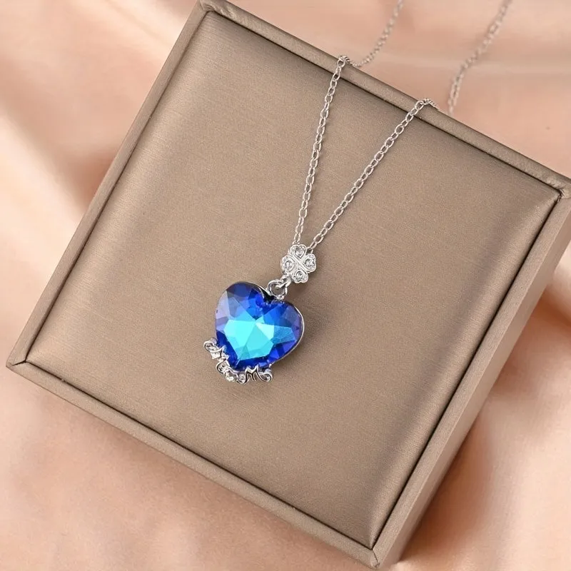 Crystal MOM Heart Necklace Gift For Men
