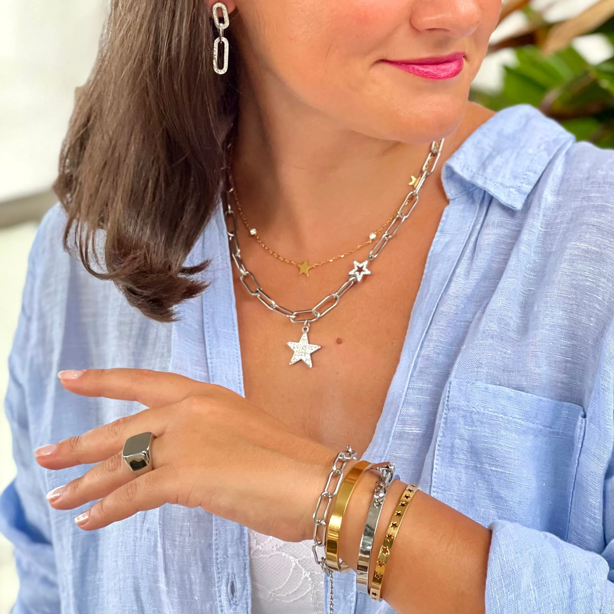 Crystal Star Charm Silver Necklace