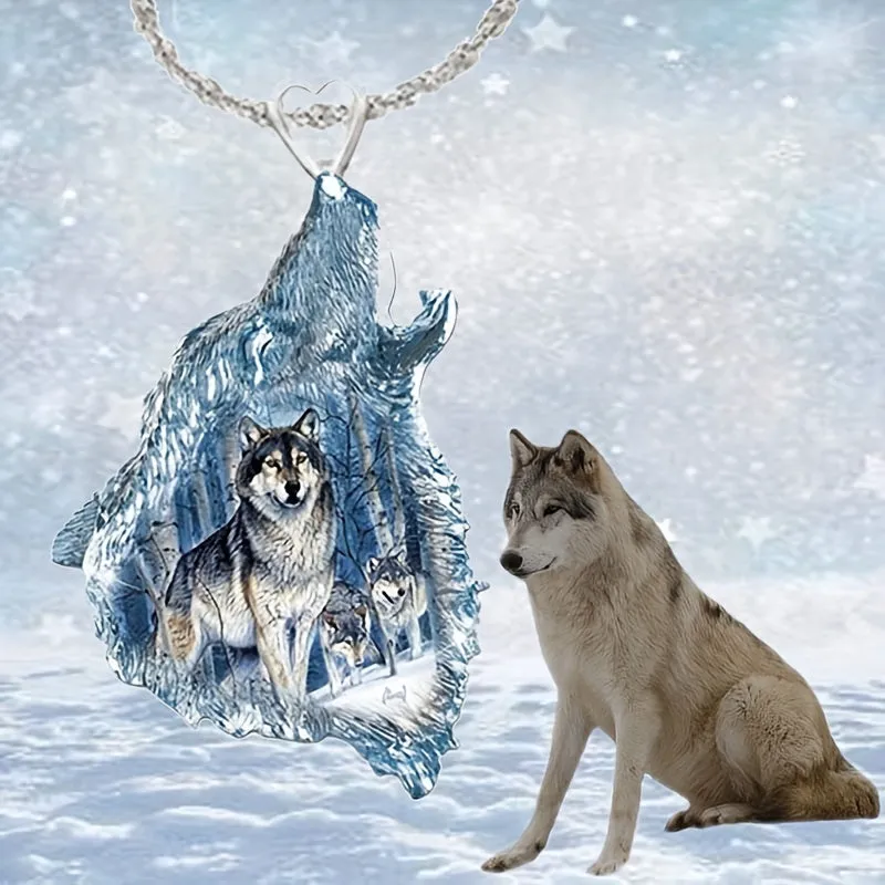 Crystal Wolf Pendant Necklace Men's Birthday Anniversary Gift